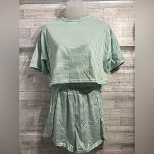 Striped Green Cropped Top and Shorts Set